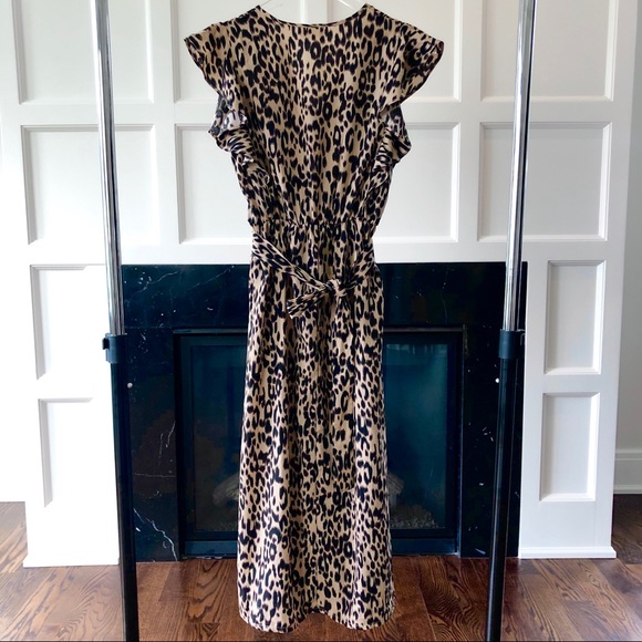 Sienna Sky Dress Ruffle Shoulder Leopard Midi S - Picture 6 of 12